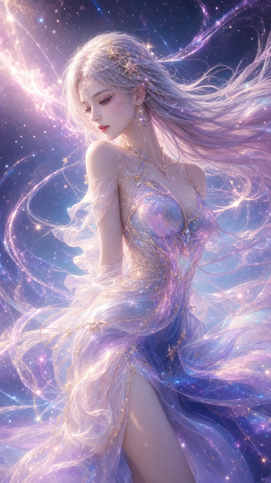 这条 prompt 描述了一个梦幻且高度详细的东方幻想系女性角色,非常适合用于高端品牌或产品的营销宣传,特别是在需要传达优雅、梦幻和高品质视觉效果的场景中。