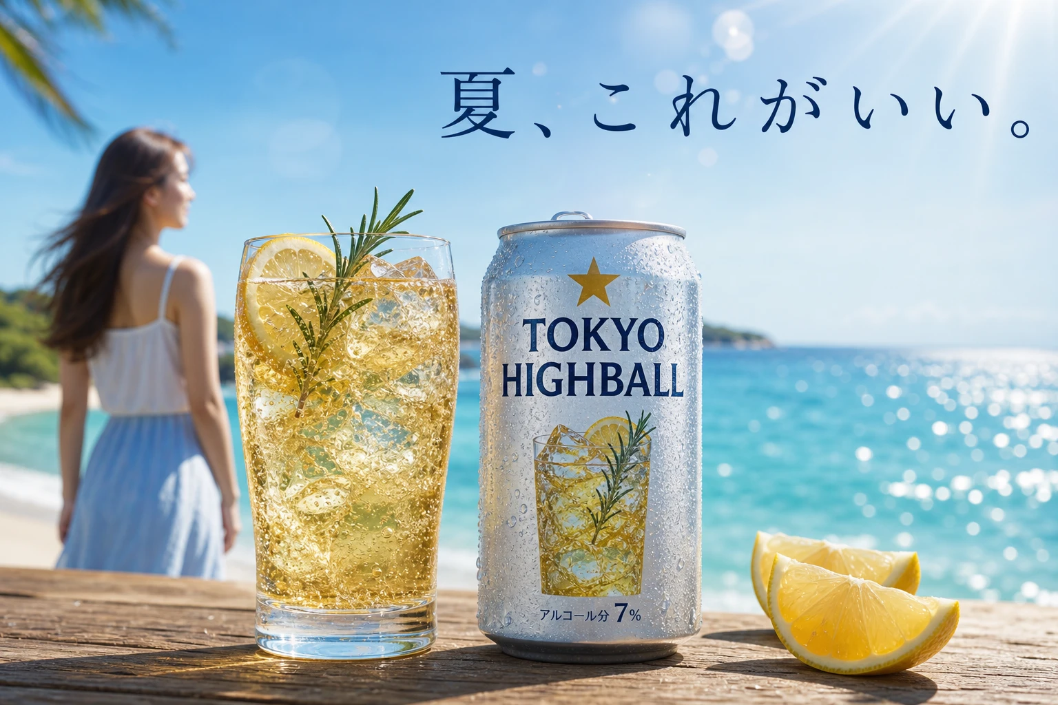 这条 prompt 详细描述了一个夏日饮品广告场景,适合用于夏季营销活动,尤其是针对年轻消费者群体的清凉饮料推广。