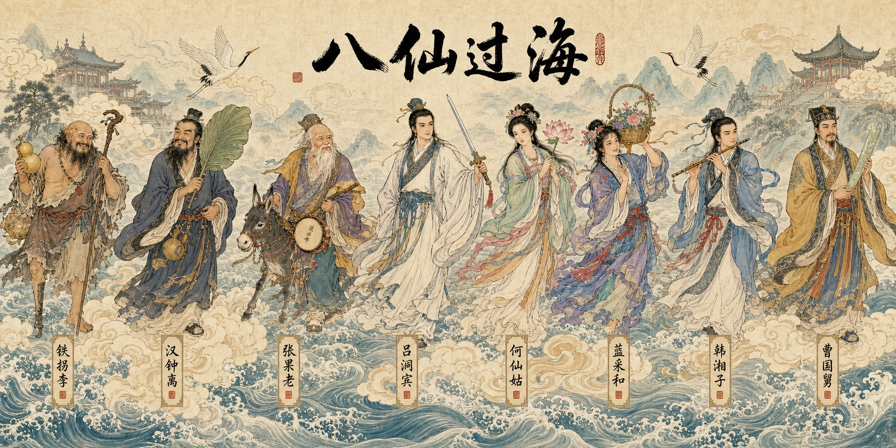 这条 prompt 详细描述了如何创作一幅高质量的中国风传统人物长卷海报,适合用于文化宣传、艺术展览或高端礼品设计等中文营销场景。